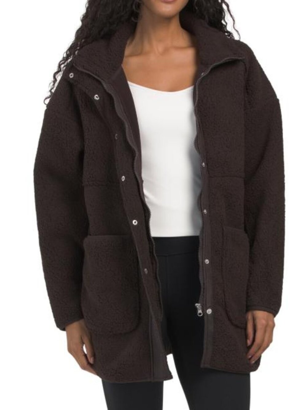 YOGALICIOUS Sherpa Arctic Avenue Funnel Neck Button Down Jacket